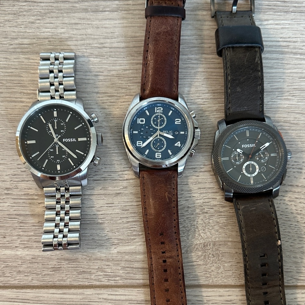 Fossil Men's Silver, Brown, and Black Watches